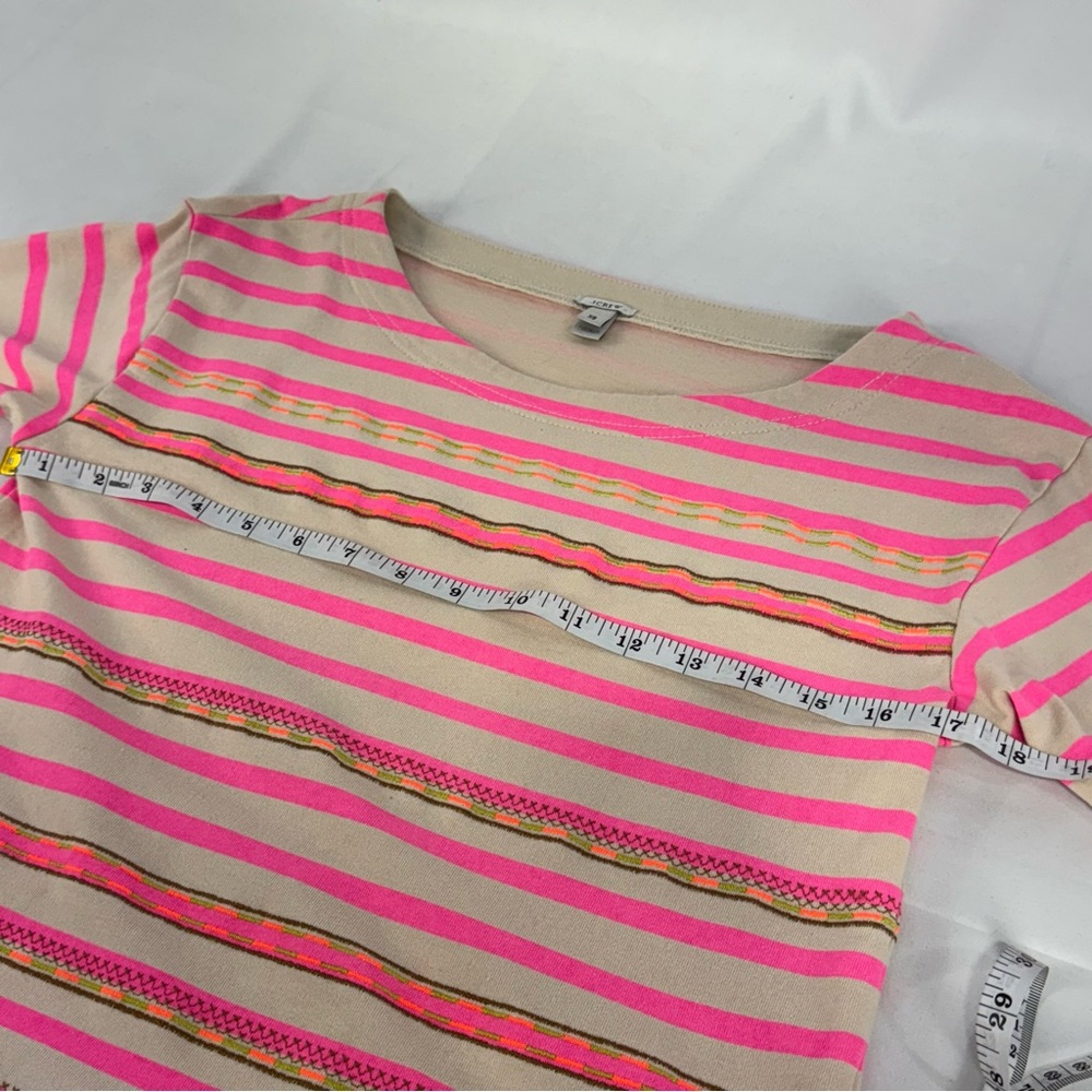J. Crew XS neon pink stripe bohemian embroidered accent 3/4 sleeve top - Picture 4 of 13